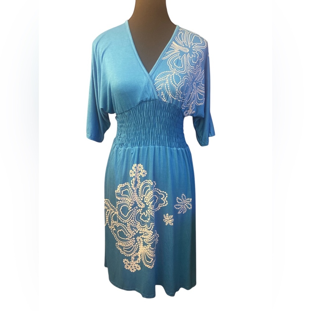 Esteven Wear Blue Dress with White Floral Design NWY L
